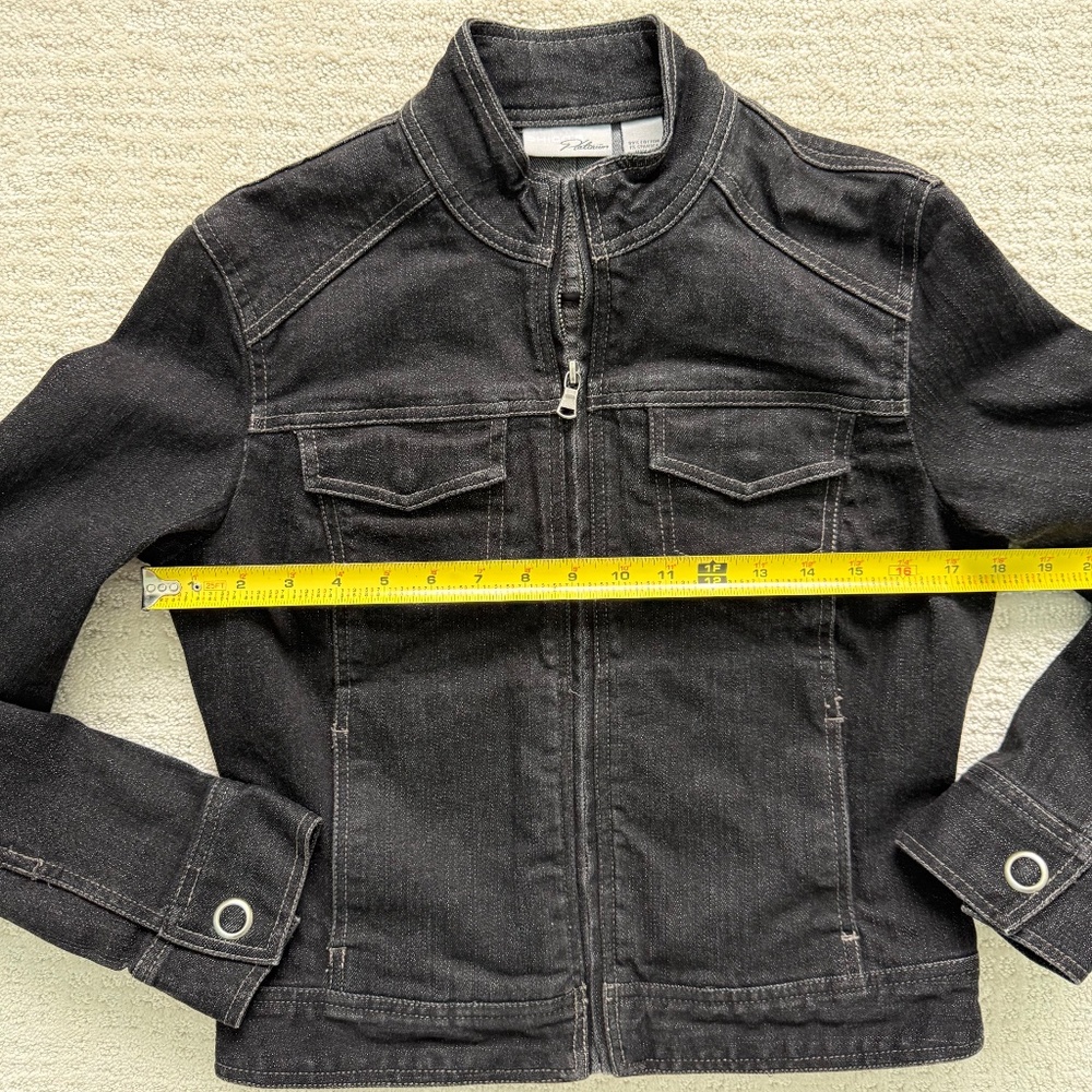 CHICO'S PLATINUM | Black Denim Moto Style Jacket Sz 4 - Picture 4 of 7